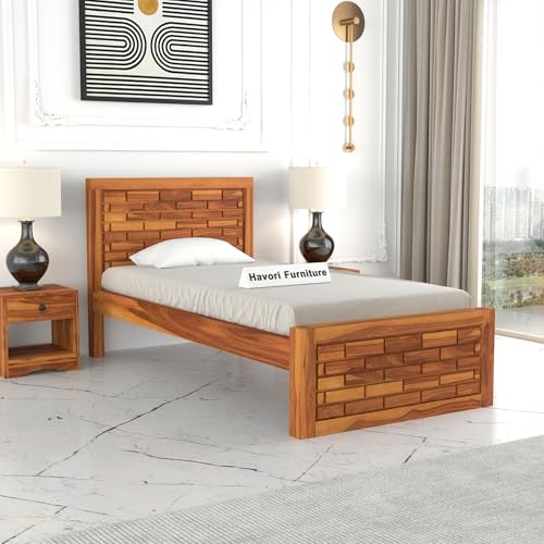 Image of Solid Sheesham Wood Single Size Bed Without Storage for Bedroom Living Room Single Cot for Home Wooden Palang for Hotel (Honey, Size 6 * 4)