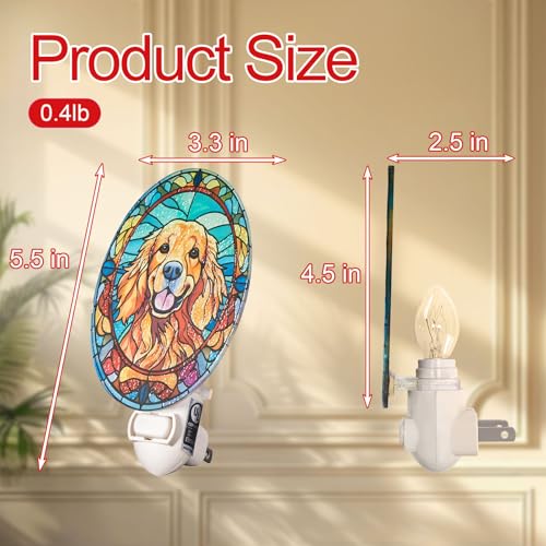 Image of Dog Night Light Golden Retriever, Stained Glass Styled Plug-in Wall Nightlight, Bulb Included, Pet Memorial Dog Lover Gift, Bedroom Hallway Bathroom Decor, Manual On /Off Switch