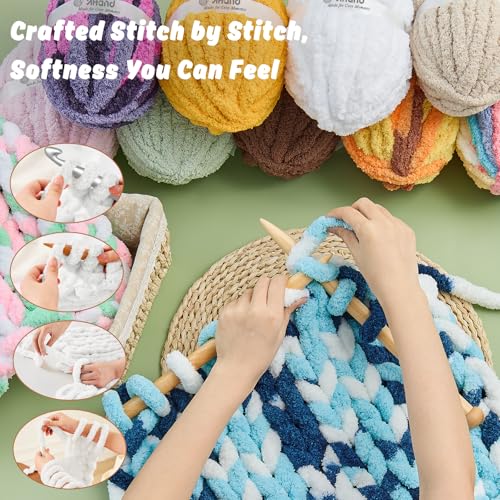 Image of Inhand Chunky Chenille Yarn for Hand Knitting, Thick Bulky Blanket Yarn for Crocheting, Soft Fluffy Yarn for Crochet Gifts & Crafts for Women /Beginners, 8 Pack (29.5 yds /8.4 oz Each), Blue Variegated