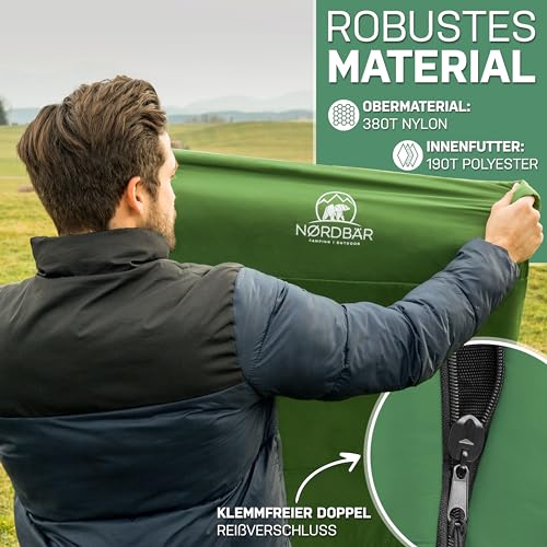 Foto von NORDBÄR® Schlafsack 3 Jahreszeiten & Sommer Ultraleicht [750g/1500g] | Camping Mumienschlafsack | kleines Packmaß [100GSM/300GMS] | Outdoor Reise Hüttenschlafsack| Sommerschlafsack