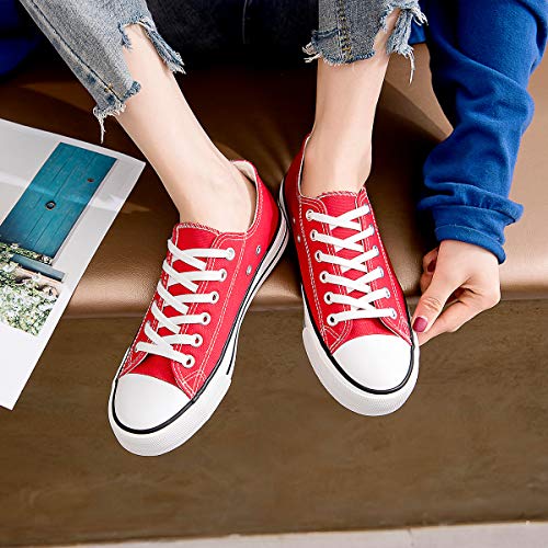 Womens Canvas Sneakers Low Top Lace Up Canvas Shoes Fashion Comfortable… (Red, Us8) #TOP5