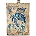ICAAV Sea Turtle Map Flannel Blanket 50x60in, Blue Ocean Turtle and Jellyfish Over Vintage Nautical World Map, Soft Lightweight Throw for Marine Life Lovers, Coastal Decor, Travel Gifts Blankets
