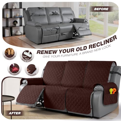 Image of TAOCOCO 100% Waterproof Recliner Covers, Recliner Sofa Covers with Leg Straps, Reversible Recliner Couch Cover for Reclining Chair, Washable Couch Protector for Pets Kids(3 Seater, Coffee)