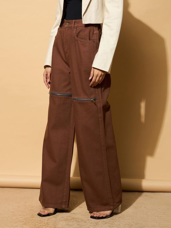 Image of Blue Zipper Design Baggy Jeans