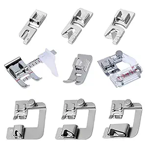Fbshicung Sewing Machine Feet Set,3pcs Narrow Rolled Hem Presser Feet,3Pcs Rolled Hem Pressure Foot,Zig Zag Presser Foot,Adjustable Guide Foot, Bias Binder Foot,for Brother Singer Janome