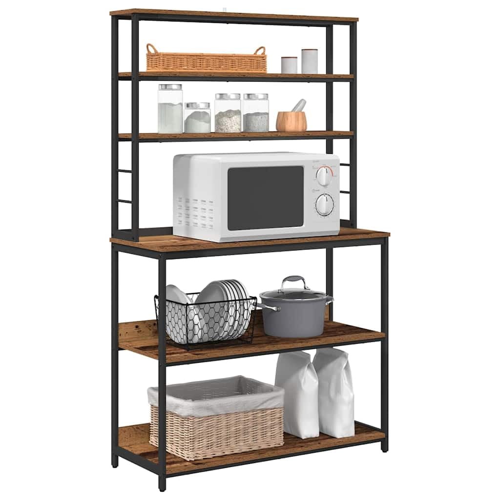 Industrielles Küchenregal 100 x 40 x 168 cm aus Holzwerkstoff mit stabilem Stahlrahmen, freistehend für Küche und Essbereich, viel Stauraum für Kochutensilien und Deko,