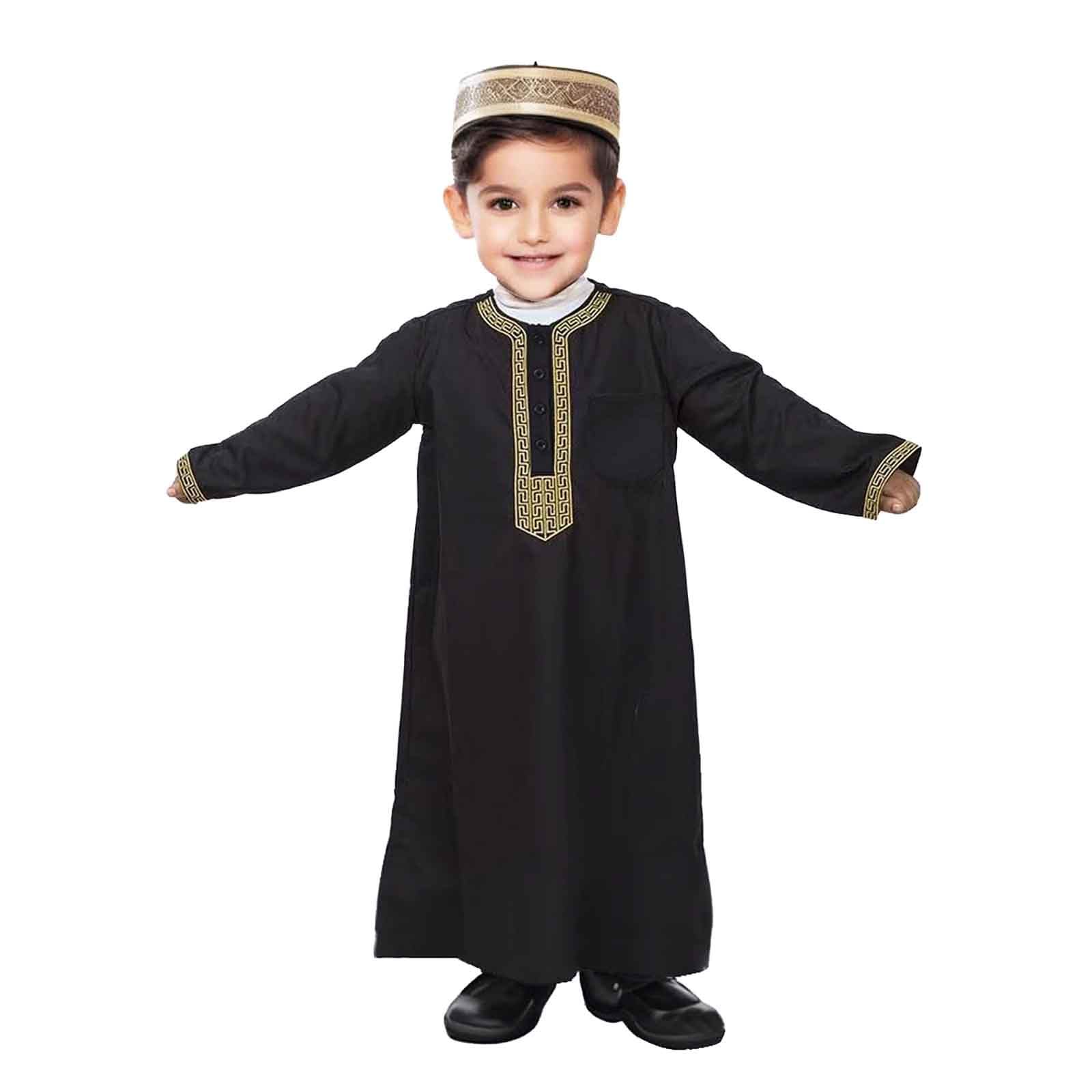 Maglietta a maniche lunghe per ragazzi, costume nazionale musulmano, abito ricamato per adolescenti, abiti arabi per bambini