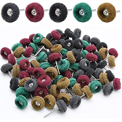Abrasive Wheel, 200pcs 1" Buffing Polishing Wheels, Metal Polishing Compound for Rotary Tools-1/8"(3mm) Shank, 120 Grit, 180 Grit, 320 Grit, 400 Grit, 600 Grit（200pcs) Cover