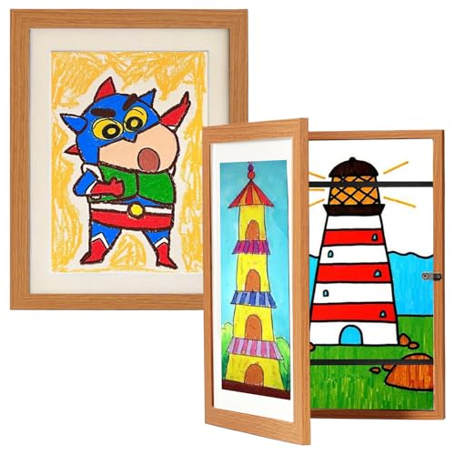 GiggleCraft Kids Art Frame 8.5 by 11 Picture Frame 2-Pack Front Opening Framed Wall Art Pictures Wall Decor Ready to Hang Kids Room Decor Ideal for Home Classroom Playroom - Wooden