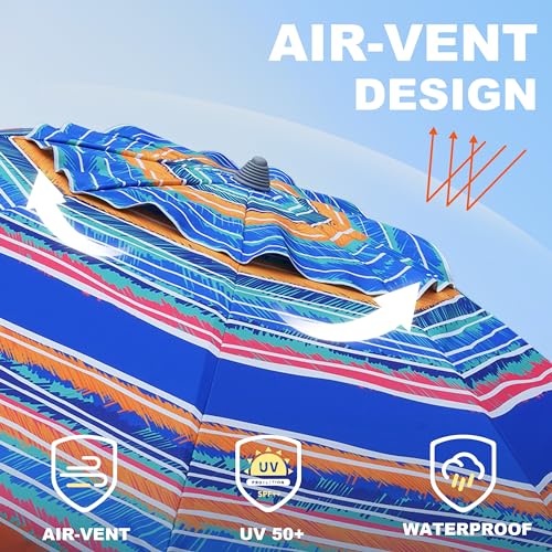 Image of AMMSUN 7ft Beach Umbrella with Sand Anchor Portable Outdoor Patio Sun Shelter UPF50+ Protection & Tilt Aluminum Pole Air Vent with Carry Bag for Beach Patio Garden Outdoor Multicolor Blue