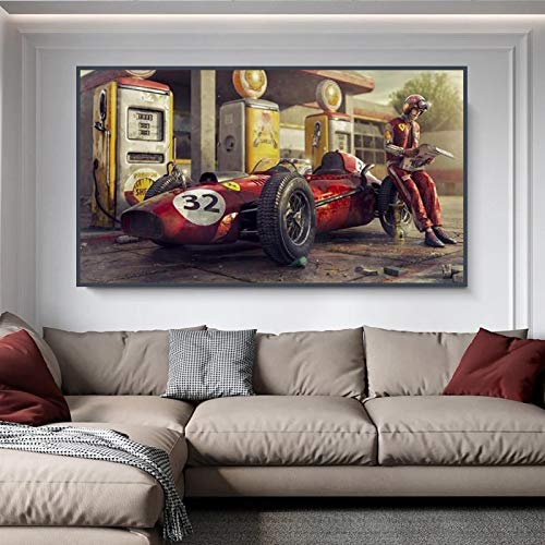 Canvas Print Vintage Auto Canvas Schilderij Klassieke Race Race Auto Posters en Prints Muurkunst Foto's voor Woonkamer Decor Unframed (40x80cm/15.7×31.5inch) Frameloos - Afbeelding 4