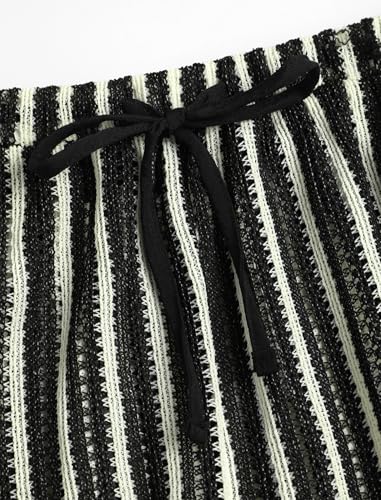 Image of ZAFUL Womens Beach Cover Up Pants Sexy Crochet Drawstring Elastic Boho Swimsuit Cover Up Long Pants Beach Wear