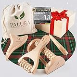 PALURA® Massage Set Holz Massagegerät Massageroller, Gua Sha Stab, Triggerpunkt Drücker, Fußmassageroller, Cellulite Roller Wellness Praxis Zubehör - Frauen Geschenke