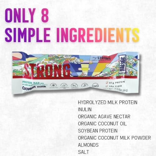 Strong Bar Protein Bars, 21g Protein, Coconut Milk Flavor, 12 Bars | Protein Bars for Athletes, 10g Fiber, 8 Simple Ingredients, Made in Japan — view 5