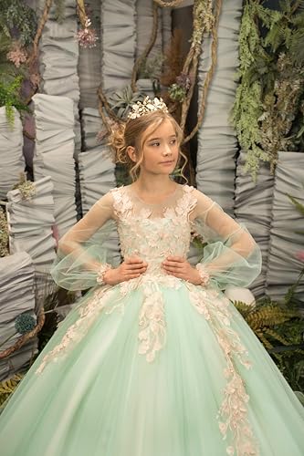 MASRAXO Flower Girl Dress for Wedding Lace Appliques Princess Pageant Dress for Girls Ball Gown3