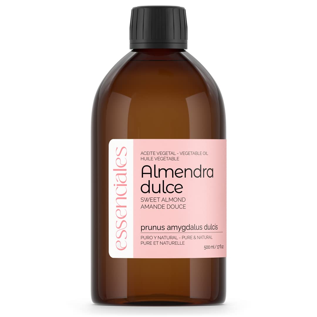 Essenciales - Aceite Vegetal de Almendras Dulces BIO, 100% Puro y Certificado ECOLÓGICO, 500 ml | Aceite Vegetal Prunus Amygdalus Dulcis, 1ª Presión Frío