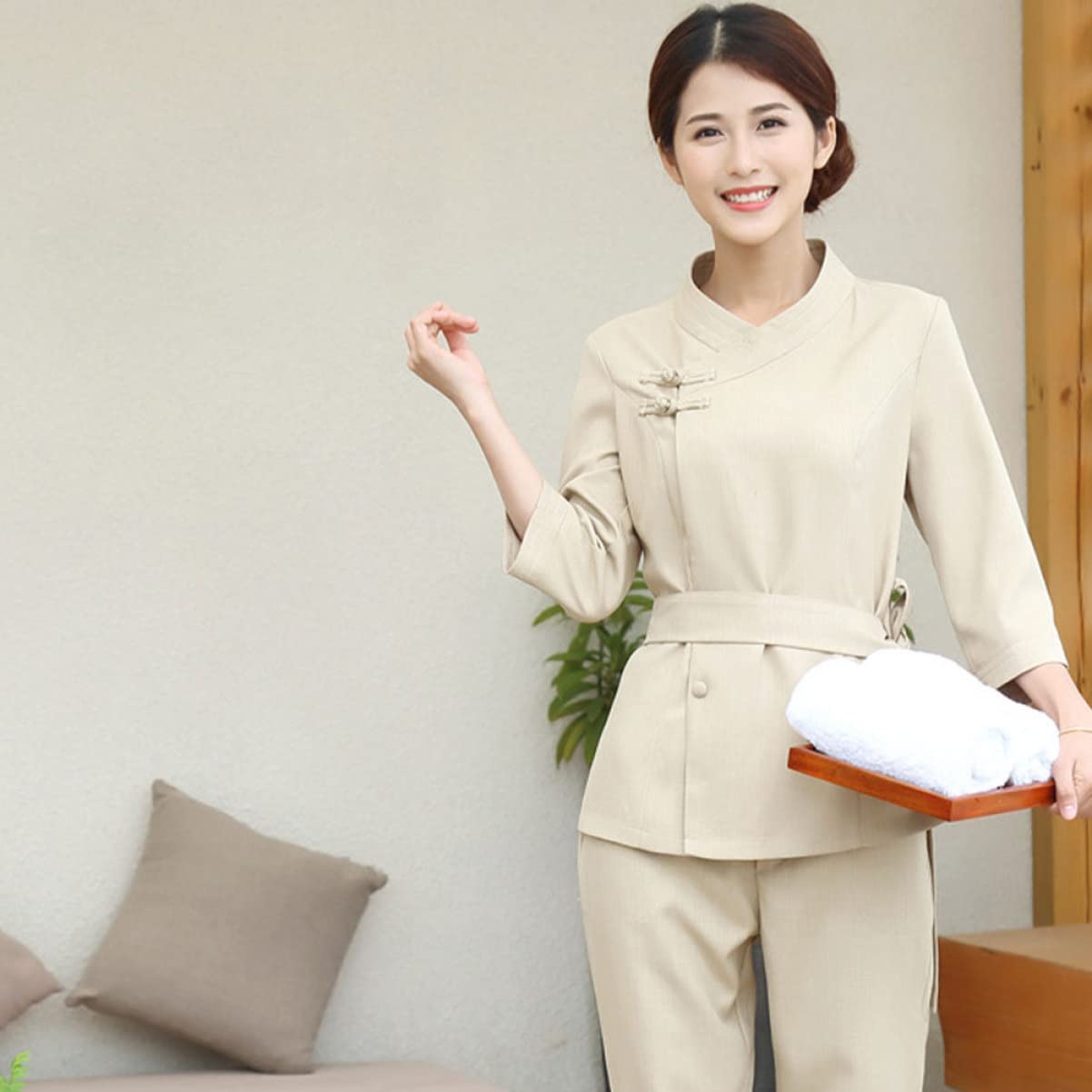 FOMIYES 1Set de Pantalones de Belleza Beige Y Ropa Exfoliante Hopital Útil Trabajo Superior Teñido Beige Tamaño de Traje Técnico de Peluquería Xxxl Uniforme de Spa para Monos de