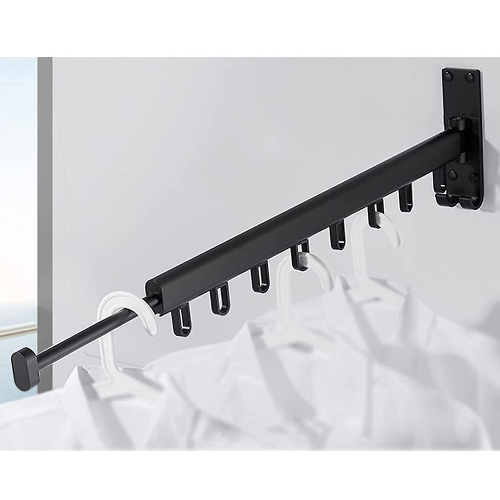 Séchoir à linge mural rétractable et pliable noir pour buanderie