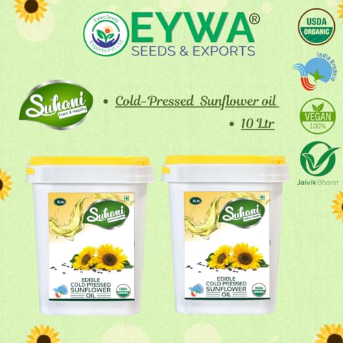 Image of Eywa Seeds & Exports Pvt Ltd Organic Sunflower Oil(10 Liter) Cold Pressed|Surajmukhi /Sumflower Kachi Ghani Oil Wooden Press Oil by (Suhani) Eywa