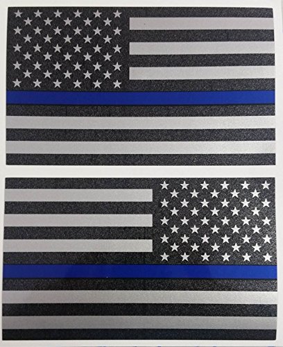 I Make Decals Ghosted Subdued US Flag Decal with Thin Blue Line Stripe, 2-Pack 3\" X 5\" , 2 Pack Pair, Hard Hat, Lunch Box, Vinyl Decal car Sticker