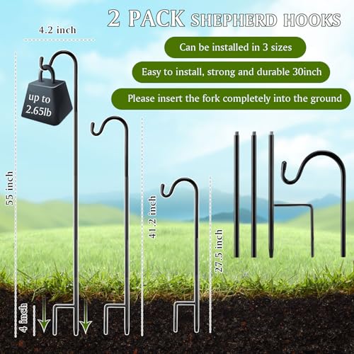 Image of 2 Pcs 55 Inch Shepherds Hook for Outdoor Adjustable Bird Feeder Pole Metal Steel Shepard Hooks for Hummingbird Stand Feeder Pole for Garden Plant, Lantern, Hanging Wedding Decor