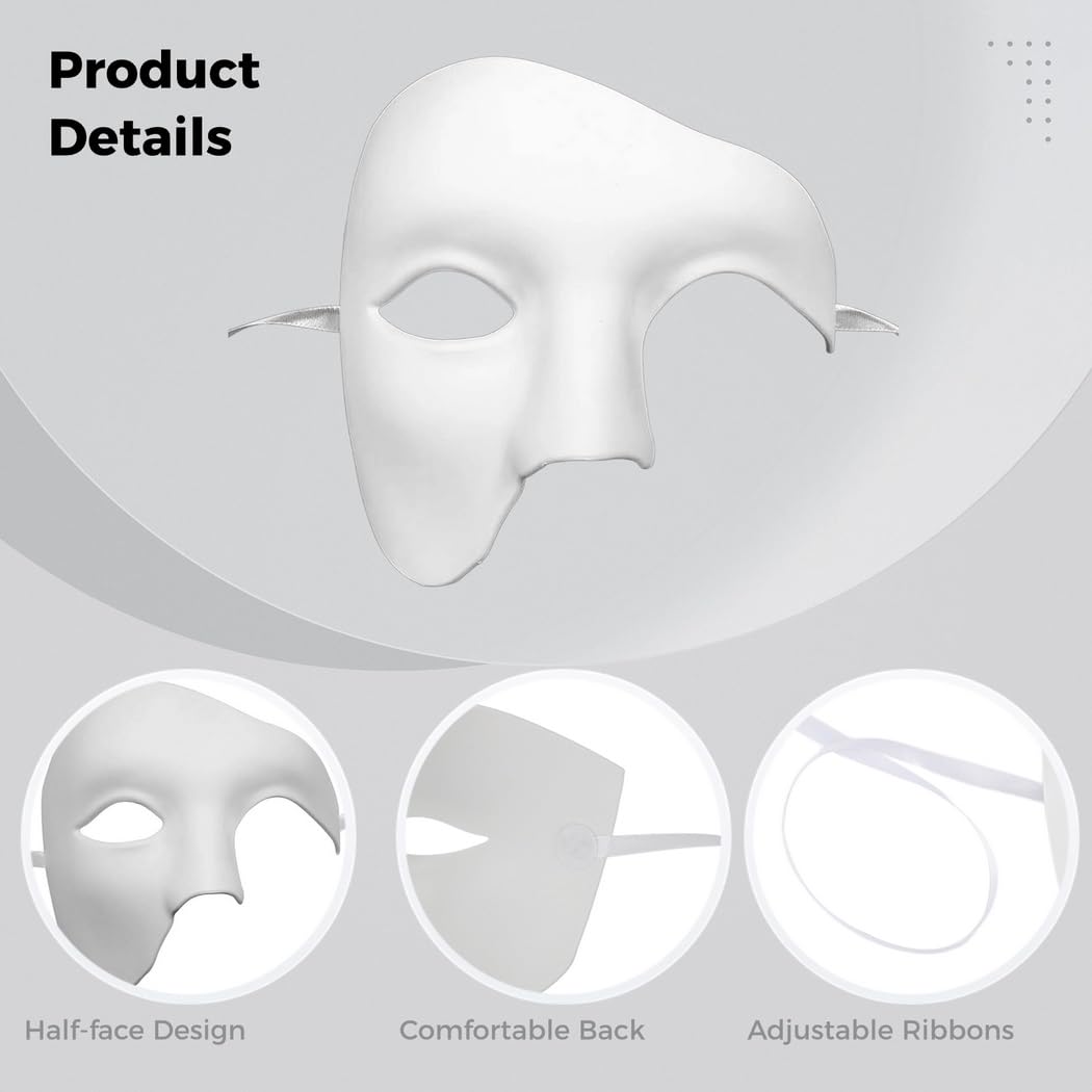 YOFAPA Masquerade Mask, Half-Face Ball Mask with Ribbons, Comfortable Phantom of The Opera Mask - Image 4