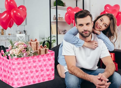 Image of MAIZMZ Girls Storage Basket Heart Print Storage Cube for Women, Closet Shelf Organizer Bins Empty Gift Basket with Handles Girls Nursery hamper Kids Toys Books Box Room Deco