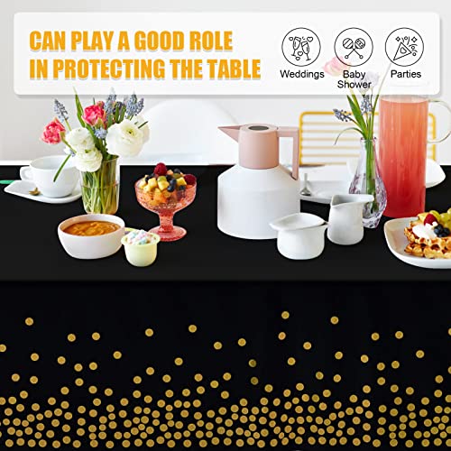 Image of Tablecloths for Rectangle Tables, 3 Pack 54 inch x 108 inch Plastic Table Cloth Disposable Table Covers Engagement Party Decorations, Black Gold Dot Tablecloths Disposable Tablecloth for Weddings Buffet Table