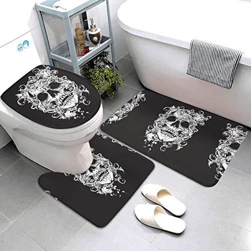 Teppichmatten mit Totenkopf-Druck, Badematte, Badezimmerteppich, 3-teilig, + Konturteppich, Toilettendeckelbezug – Bild 4