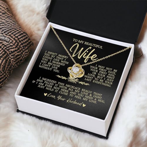To My Beautiful Wife, "I Can't Live Without You" Love Knot Necklace, Romantic Jewelry Gift for Wife, Anniversary Present, Birthday Christmas Gift Idea, Husband to Wife Gift, Necklace Gift Box with Sentimental Message Card3