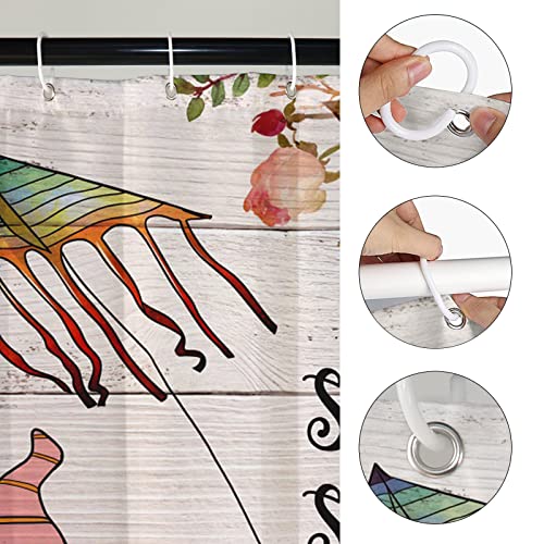 Bovlleetd Sweet Season Shower Curtain Gnome Bathroom Decoration Curtains Dwarf Flying Kite Bathroom Curtain with Hooks Spring Butterfly Flower Pattern Art Decorative Curtain for Bathroom 72x74 inch - Image 3