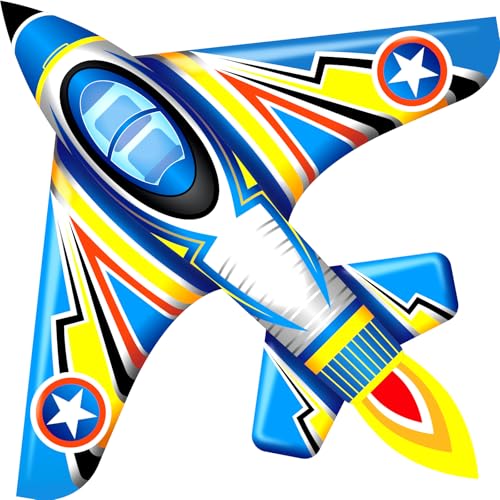 SGftre Airplane Kite for Kids and Adults, Easy to Fly with Durable Fiberglass Frame, Outdoor Fun Sports Plane Kite with Handle and Line Good Flying (Fighter Plane-Blue)