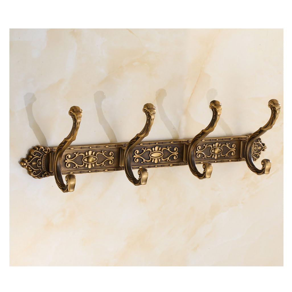 Lmysxaoz Bronze Vintage Metal Coat Rack Wall Mount, Aluminum Thickened Hooks Hanging Rail Clothes Towel Racks For Bathroom Entryway Bedroom Behind The Door 4Hook