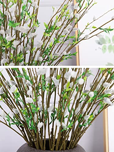 Firlar 6Pcs Artificial Flowers Branches, 33 Inch Long Stems Simulation Flowers Fake Flowers Bunches, Faux Jasmine Flower Picks, Real Touch Pussy Willow Vase Filler For Home Wedding Diy Decor, Gray #TOP6