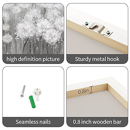 Lamplig Wall Art Grey And White Flowers Modern Farmhouse Paintings Botanical Blossom Dandelion Pictures Artwork Floral Canvas Prints Living Room Bedroom Bathroom Home Decoration 16 X 24 Inch #TOP5