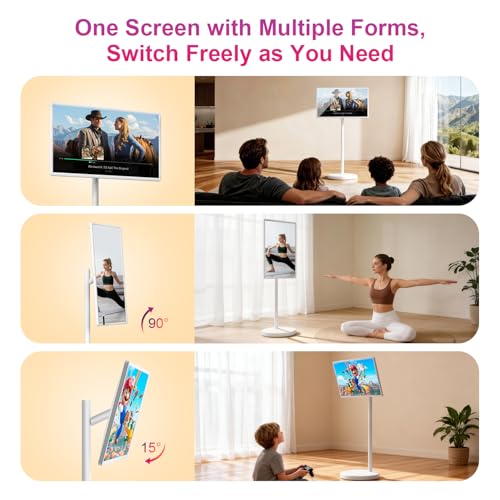 Image of VLH 32″ FHD Smart Portable TV, Rolling TV On Wheels,8G +128GB Storage, Android 15 OS,Google EDLA-Certified,Portable Touch Screen Monitor,Built-in 38400mAh Battery,Removable 500W Camera, Remote Control