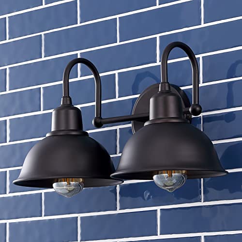Image of JONATHAN Y 18 inch Oil Rubbed Bronze Farmhouse Industrial 1-Light LED Vanity Wall Sconce for Bathroom Mirror Kitchen, Metal Shade, Dimmable Vintage Lighting, LED Bulb Included (JYL7482B)