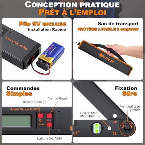 Rapporteur d’angle numérique 400mm Neoteck avec niveau à bulle - 3