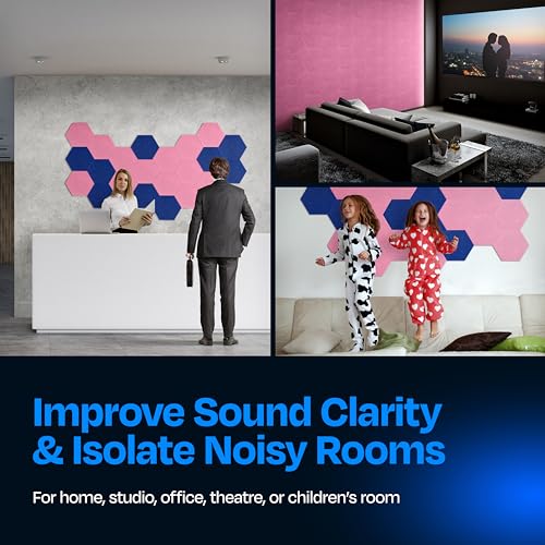 Image of Acoustic Panels 12-Pack Soundproof Wall Panels 12 inchX10.4 inchX0.4 inch Sound Panels High Density Sound Dampening Panels - [Chic Pink Hexagon]