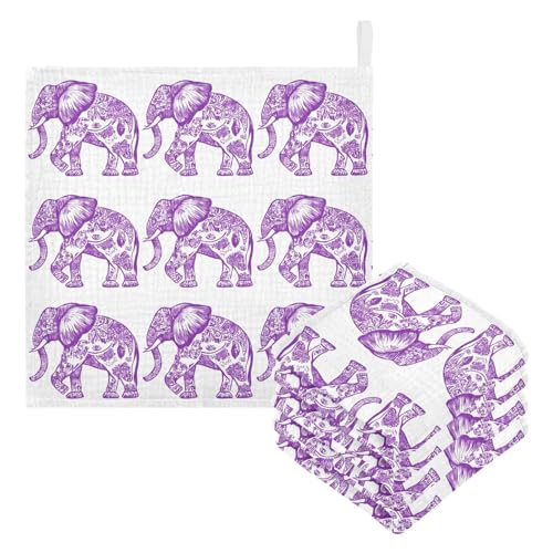 Image of vvfelixl Purple Outline Elephant Baby Burp Cloths Baby Muslin Washcloths for Boys Girls Cotton Babys Face Towel for Newborn Infants Soft and Absorbent 11.8 X 11.8 in, 5 Pack