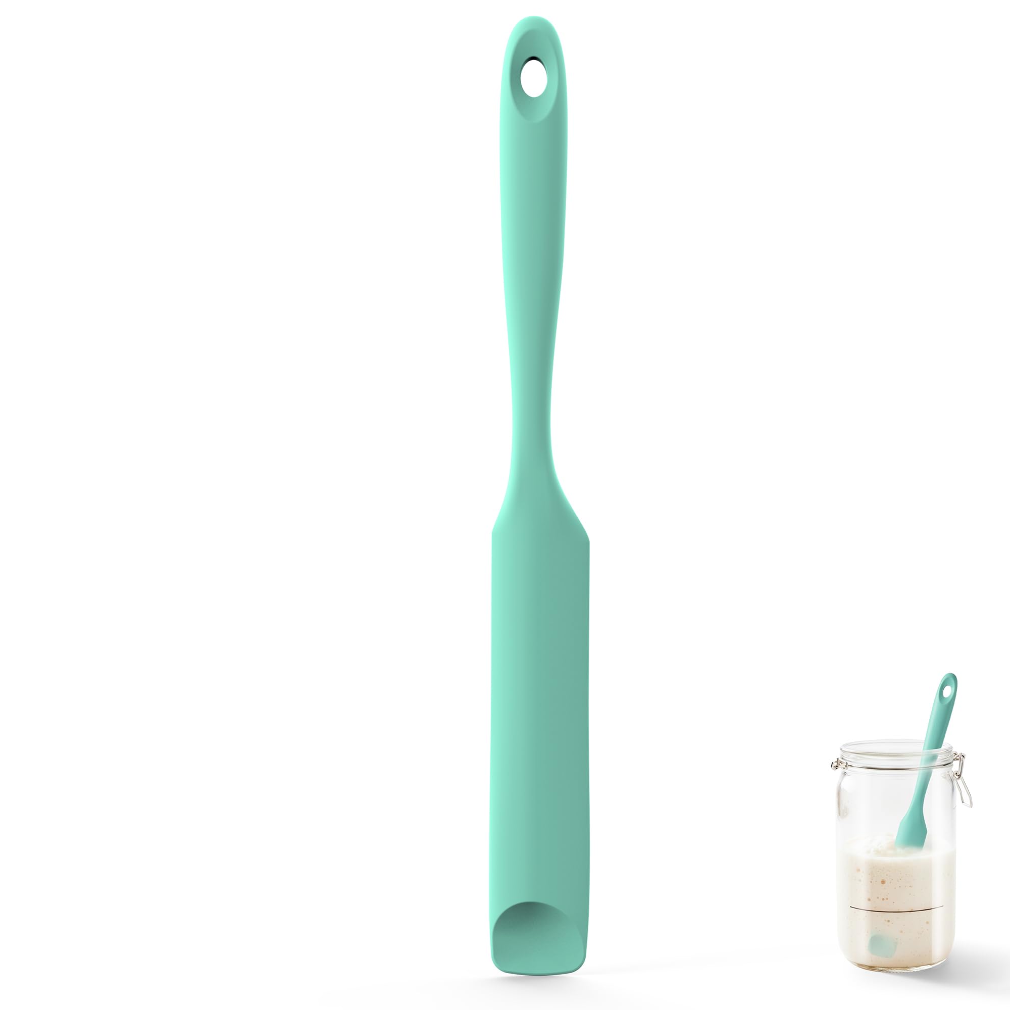 U-Taste Teigschaber Schmal: Silikon Spatel Klein mit flexibler Löffelspitze, 315℃ Hitzebeständiger langer Glasspatel zum Mischen Abkratzen Verteilen von Sauerteig, Erdnussbutter und Sahne (Aqua Sky)
