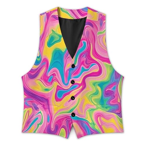 Art Psychedelic Colorful Men's Formal Suit Vest for Business Formal Or Casual Dress Waistcoat Wedding3