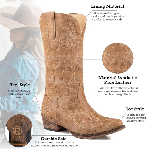 Image of ROPER Womens Riley Embroidered Snip Toe Casual Boots Mid Calf Low Heel 1-2 inch