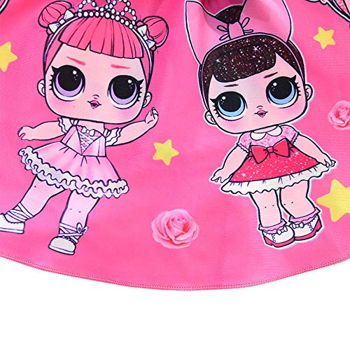 Rohero Toddler Baby Girls Swimsuits Two Piece Doll Print Ruffle Swimwear Bathing Suit for Doll Surprised Beach Tankinis (140cm/ 7-8Y, Star Rose)
