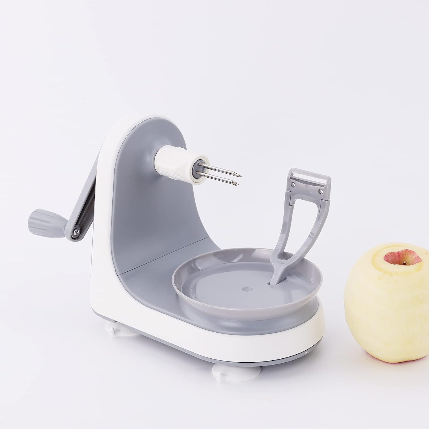 Cambom Apple Peeler Slicer – Suction Non Slip Counter Grips - Automatic Hand Crank - 2 Replaceable Stainless Steel Blades with Protect Cover