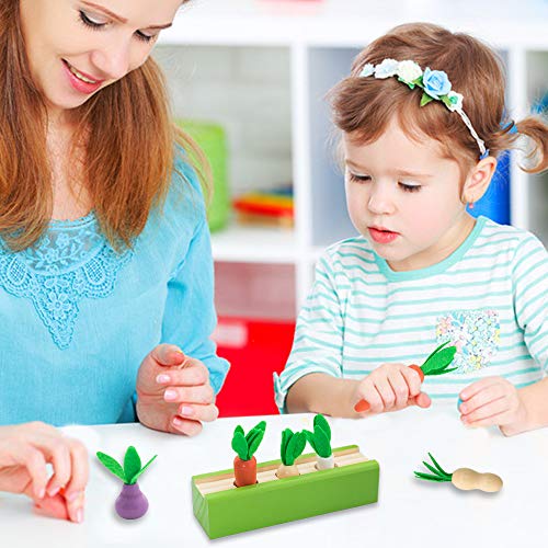 ONEST 4 Sets Wooden Montessori Toys for Toddlers Age 1-3, Carrot Peanut Onion Vegetable Harvest Shaped & Size Matching Game Fine Motor Skill Wooden Toys, Baby Preschool Learning Best Gift - Thumbnail 4
