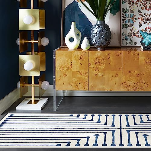 RUGGABLE x Jonathan Adler Machine Washable Modern Runner Rug – Inkdrop Slate Blue 2.5x10, Stain-Resistant, Non-Slip Cushioned Pad – Washable Rug for Hallway, Entryway, Living Room & Kitchen