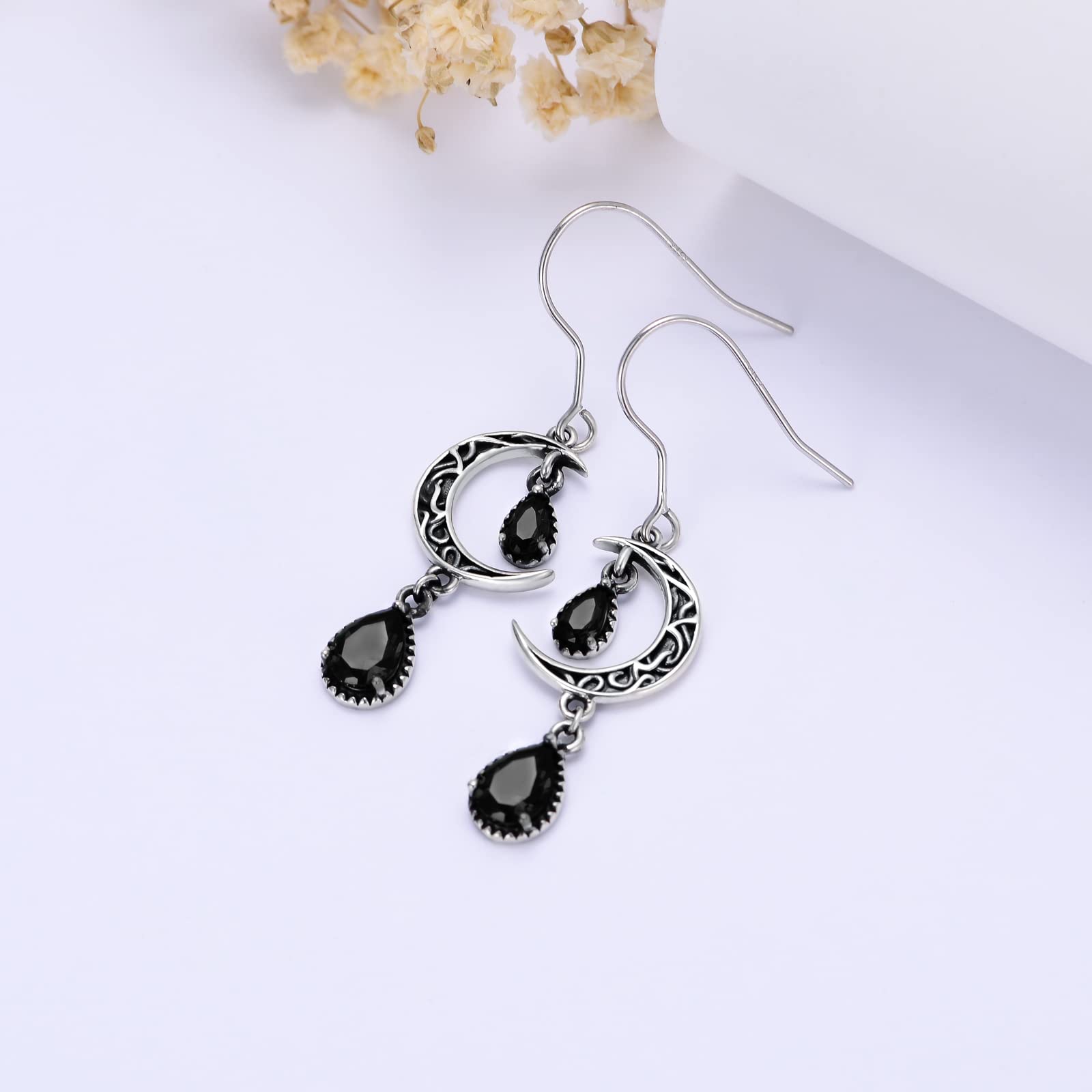 VONALA Silber 925 Hängend Keltische Ohrringe, Grün/Rot/Lila Mond-Ohrringe, Sterling Silber Keltischer Schmuck Geschenke für Damen und Mädchen