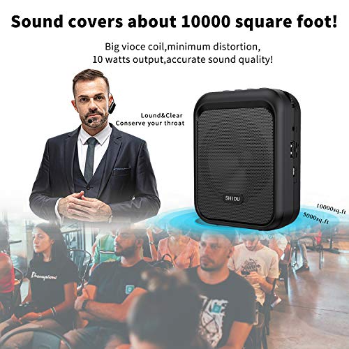 Shidu Mini Voice Amplifier Portable Bluetooth Speaker With Uhf Wireless Microphone Headset 10W 1800Mah Pa System Supports Mp3 Format Audio For Teachers, Coaches, Training, Tour Guide. #TOP2