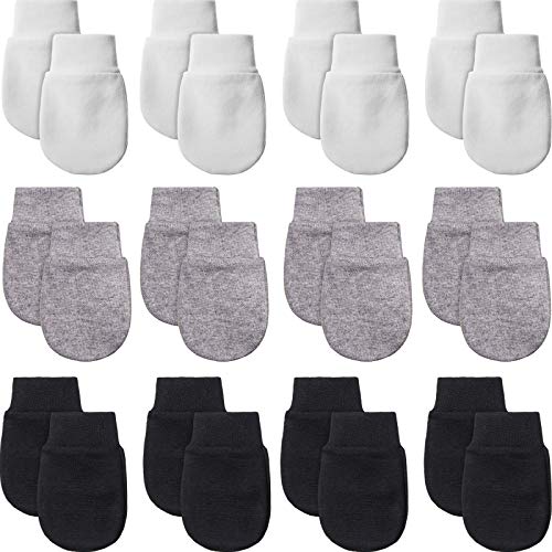 12 Pairs Newborn Baby Mittens Infant Toddler Gloves No Scratch Mittens Gloves for 0-6 Months Baby Boys Girls (White, Gray, Black)